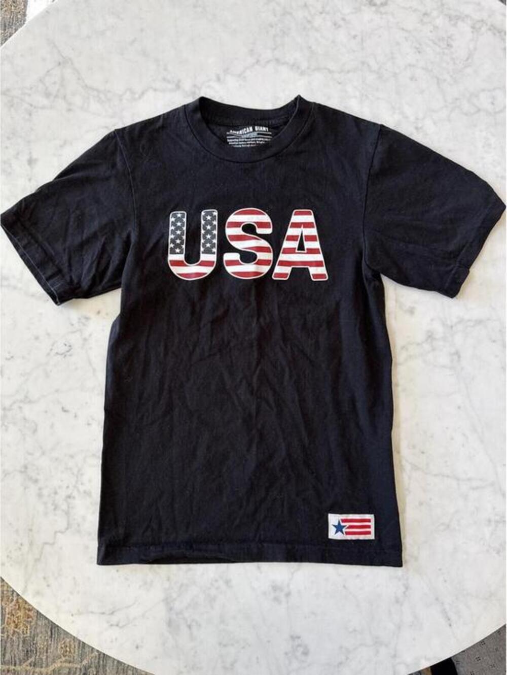 American Giant USA Flag Graphic T-Shirt Made in USA Black XS